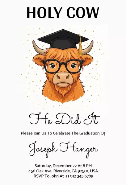 Holy Cow Fun Themed Graduation Celebration Invitation Template