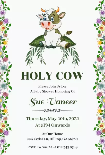Holy Cow Themed Baby Shower Celebration Invitation Template