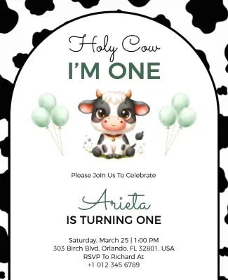 Holy Cow Themed First Birthday Invitation Flyer Template