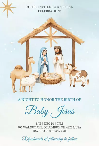 Holy Night Celebration Honoring Baby Jesus Invitation Template