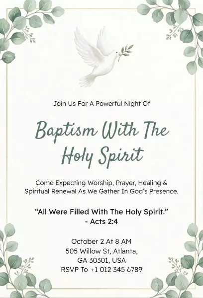 Holy Spirit Spiritual Baptism Ceremony Invitation Template