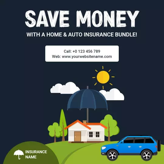 Home and Auto Insurance Bundle Savings Promotion Ad Template