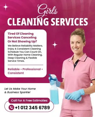 Home and Business Girls Cleaning Services Advertisement Poster Template