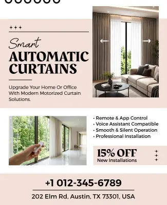 Home Automation Smart Curtains Promotional Flyer Template
