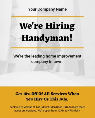 Home Improvement Handyman Hiring Flyer Template