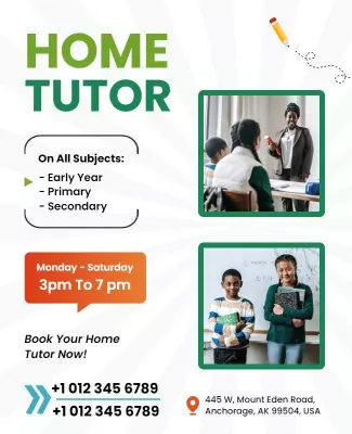 Bright Green Educational Home Tutor Services Flyer Template