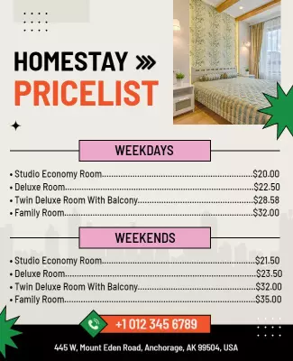 Homestay Accommodation Pricing Information Flyer Template