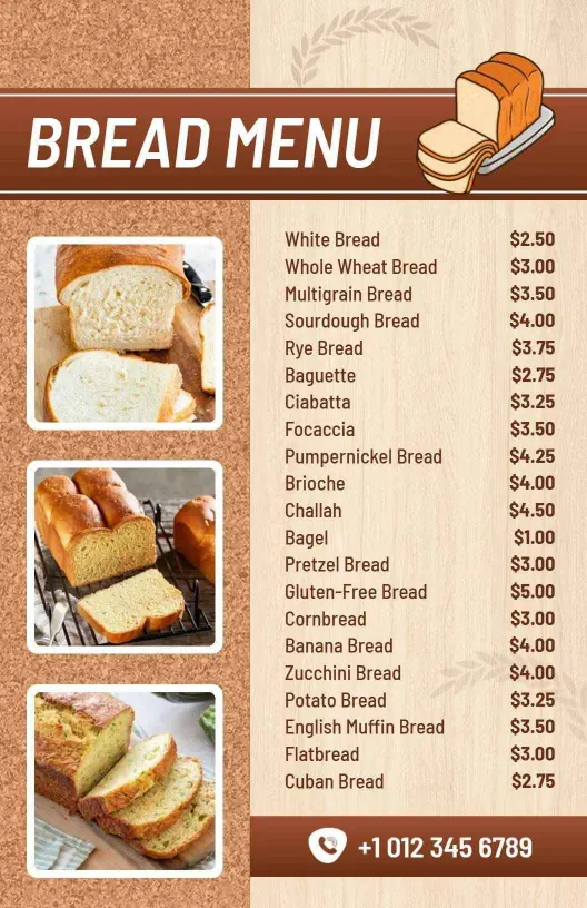 Homestyle Brown Classic Bakery Bread Varieties Menu Template