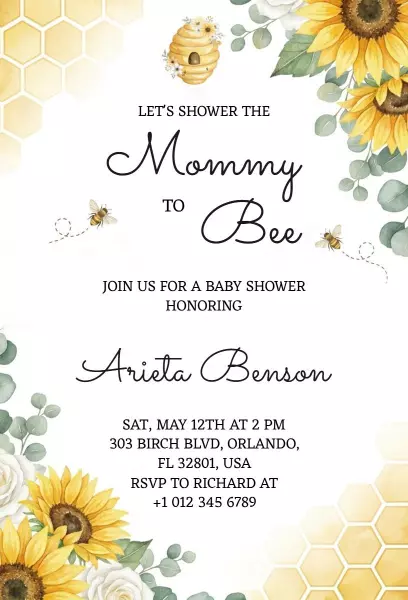 Honey Bee Themed Joyful Baby Shower Invitation Template