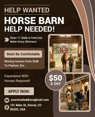 Horse Barn Help Wanted Poster Template