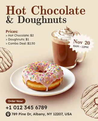 Hot Chocolate and Doughnuts Promotion Flyer Template