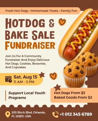 Hotdog and Bake Sale Fundraiser Flyer Template
