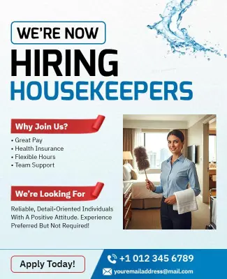 Housekeeping Job Hiring Recruitment Advertisement Flyer Template