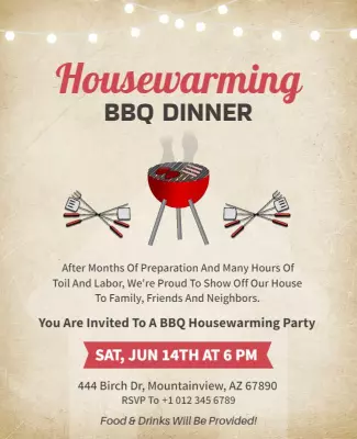 Housewarming Bbq Dinner Invitation Flyer Template