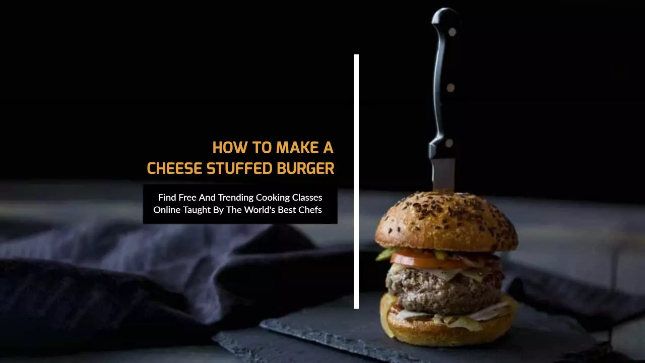 How to Make a Cheese Stuffed Burger with Dark Background Food Banner Template