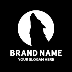 Howling Wolf Silhouette Against Full Moon Beast Logo Template