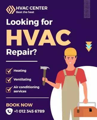 Colorful Purple HVAC Repair Services Flyer Template