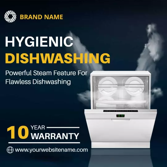 Hygienic Dishwasher with Powerful Steam Feature Ad Template