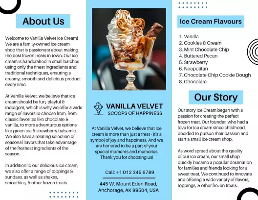 Ice Cream Flavor Variety and History Tri Fold Brochure Template