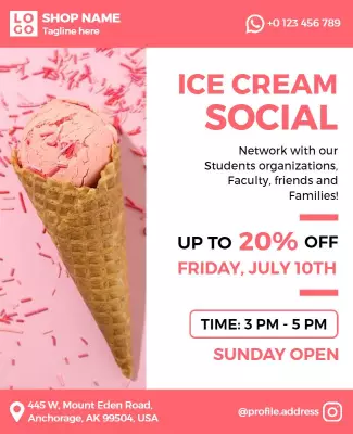 Playful Pink Ice Cream Social Networking Flyer Template