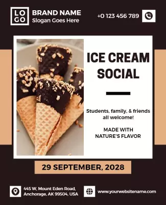 Chic Black and White Ice Cream Social Flyer Template
