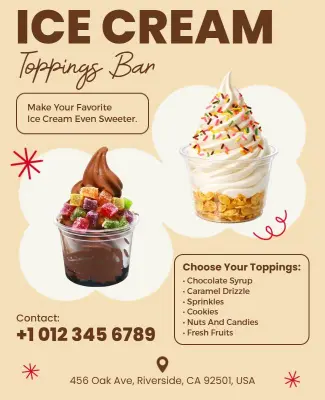 Ice Cream Toppings Bar Promotional Flyer Template