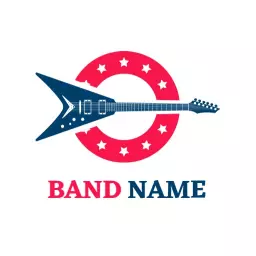 Iconic Blue Electric Guitar with Star Emblems Band Logo Template