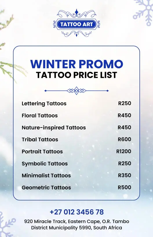 Icy Blue Winter Promotion Tattoo Price List Template