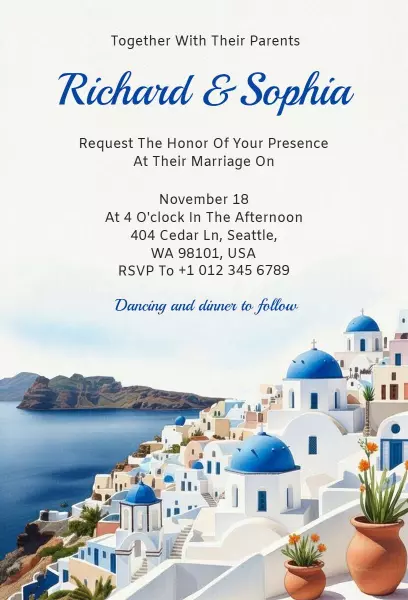 Idyllic Greek Island Destination Wedding Invitation Template