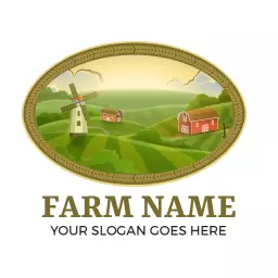 Idyllic Green Rolling Hills with Red Barns Farm Logo Template