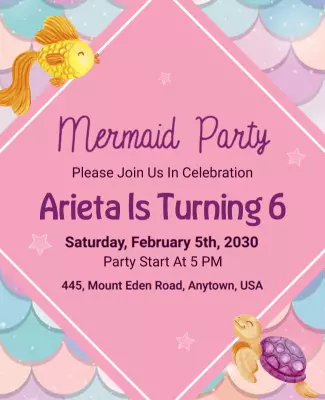Illusion and Melanie Mermaid Party Birthday Flyer Template