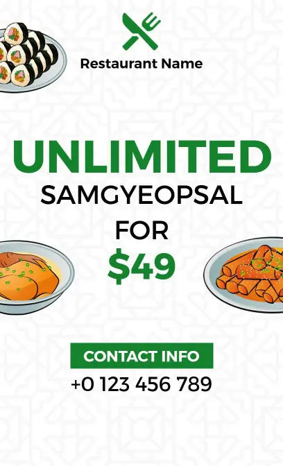 Illustrated Green Unlimited Samgyeopsal Promotion Menu Template