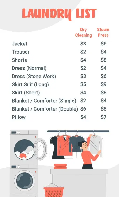 Illustrated Laundry Cleaning Price List Template