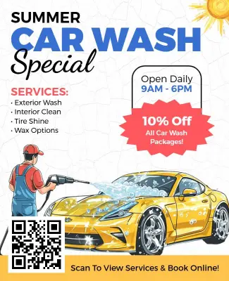 Illustrated Summer Car Wash Promotion Flyer Template