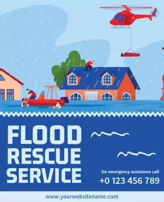 Illustrative Blue Flood Rescue Service Emergency Poster Template