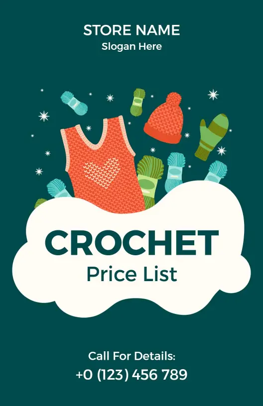 Illustrative Green Background Crochet Accessories Price List Template