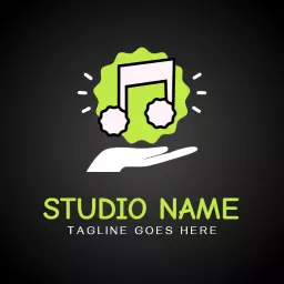 Illustrative Green Music Notes Design with Hand Icon Logo Template