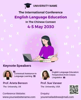 Illustrative Purple Academic Conference on English Education Poster Template