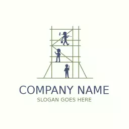 Illustrative Scaffolding Design with Workers on Structure Logo Template