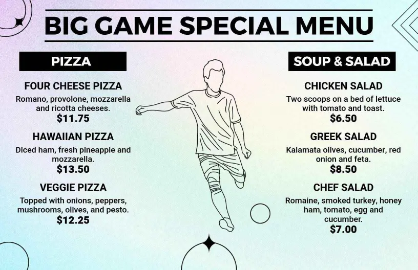 Illustrative Soccer Player Highlight Sports Menu Template
