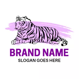 Illustrative Tiger Relaxing with Soft Purple Accents Logo Template