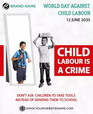 Impactful Red Awareness Campaign Against Child Labour Poster Template