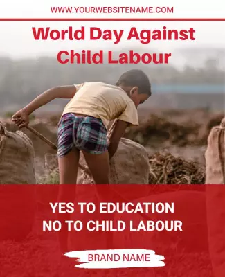 Impactful Red World Day Against Child Labour Awareness Poster Template