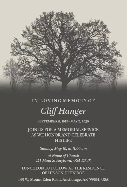 In Loving Memory Formal Memorial Service Invitation Template
