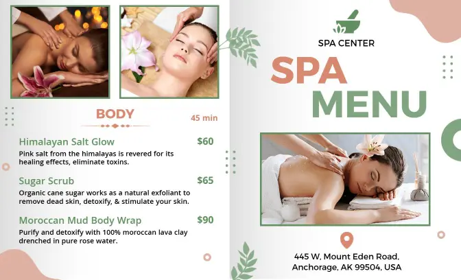 Inclusive Body and Facial Spa Services Menu Template