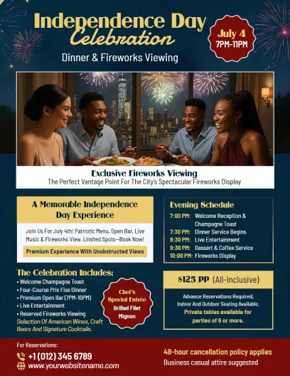 Independence Day Celebration Dinner & Fireworks Flyer Template