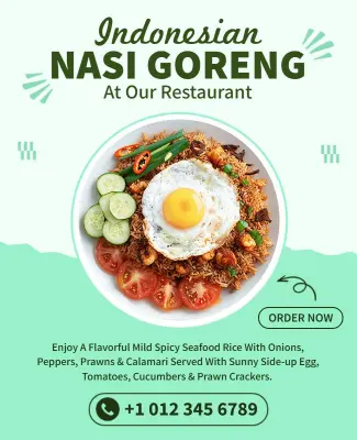 Indonesian Nasi Goreng Restaurant Promotion Flyer Template