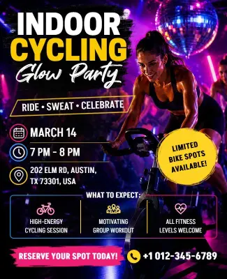 Indoor Cycling Glow Party Event Flyer Template