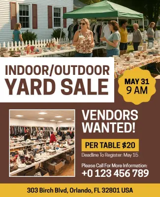 Indoor Outdoor Yard Sale Vendors Wanted Event Flyer Template