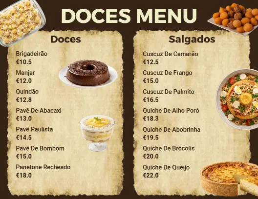 Indulgent Brazilian Sweets and Traditional Treats Dessert Menu Template
